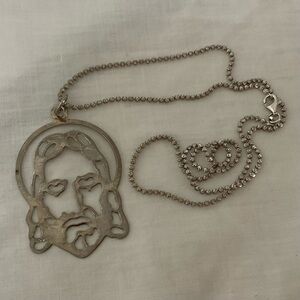 Silver-Toned Necklace w/Charm Depicting Jesus